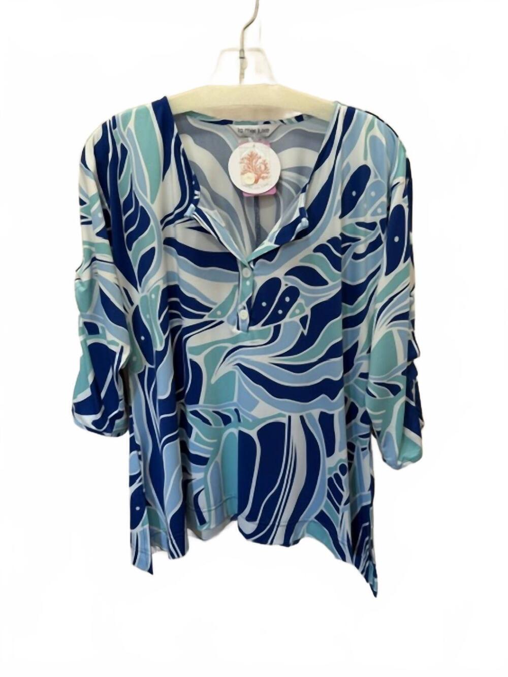 NEW LA MER LUXE women's milan print top in cobalt sea